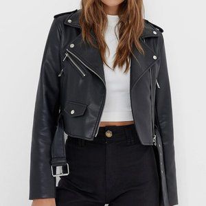 NWOT Stradivarius faux leather biker jacket in black - Size M